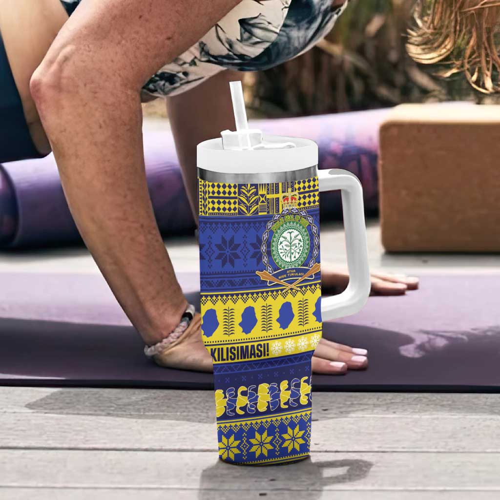 Niue Christmas Tumbler With Handle Monuina e Kilisimasi Hiapo Motifs - Polynesian Pride