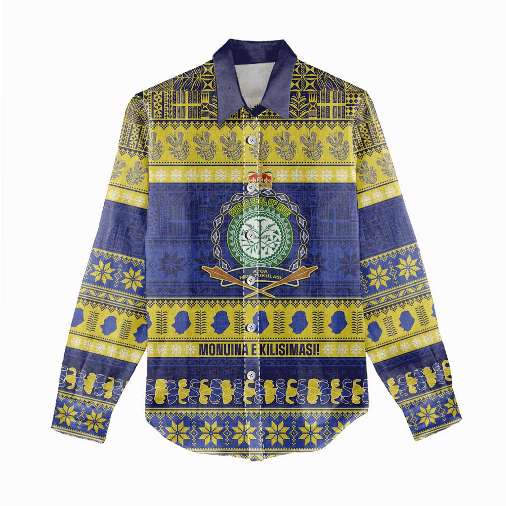 Niue Christmas Women Casual Shirt Monuina e Kilisimasi Hiapo Motifs LT14 - Polynesian Pride