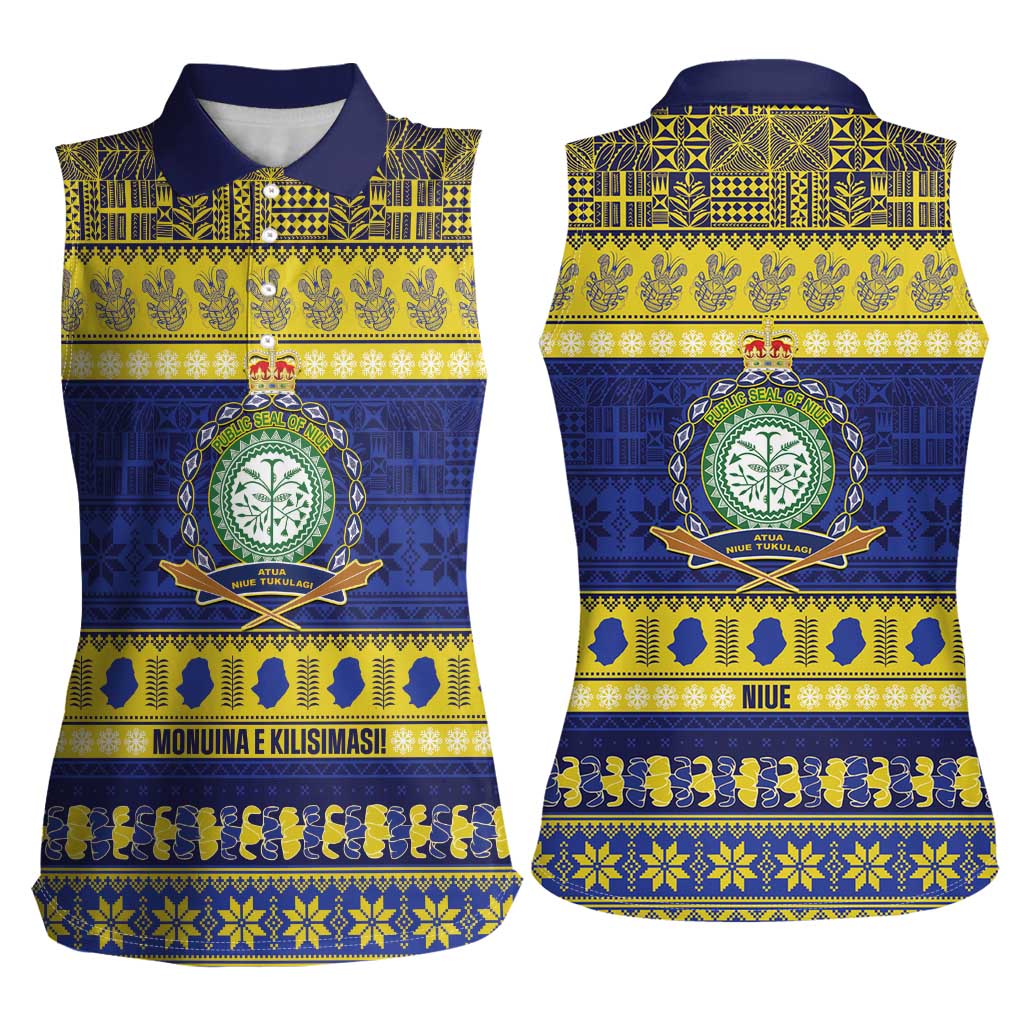 Niue Christmas Women Sleeveless Polo Shirt Monuina e Kilisimasi Hiapo Motifs LT14 - Polynesian Pride