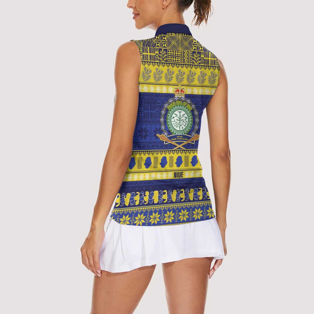 Niue Christmas Women Sleeveless Polo Shirt Monuina e Kilisimasi Hiapo Motifs LT14 - Polynesian Pride