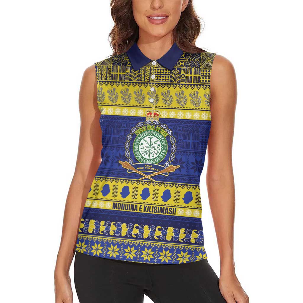 Niue Christmas Women Sleeveless Polo Shirt Monuina e Kilisimasi Hiapo Motifs LT14 - Polynesian Pride