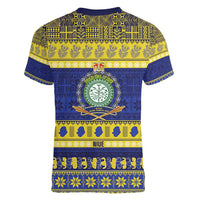 Niue Christmas Women V-Neck T-Shirt Monuina e Kilisimasi Hiapo Motifs LT14 - Polynesian Pride