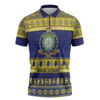 Niue Christmas Zipper Polo Shirt Monuina e Kilisimasi Hiapo Motifs LT14 Blue - Polynesian Pride