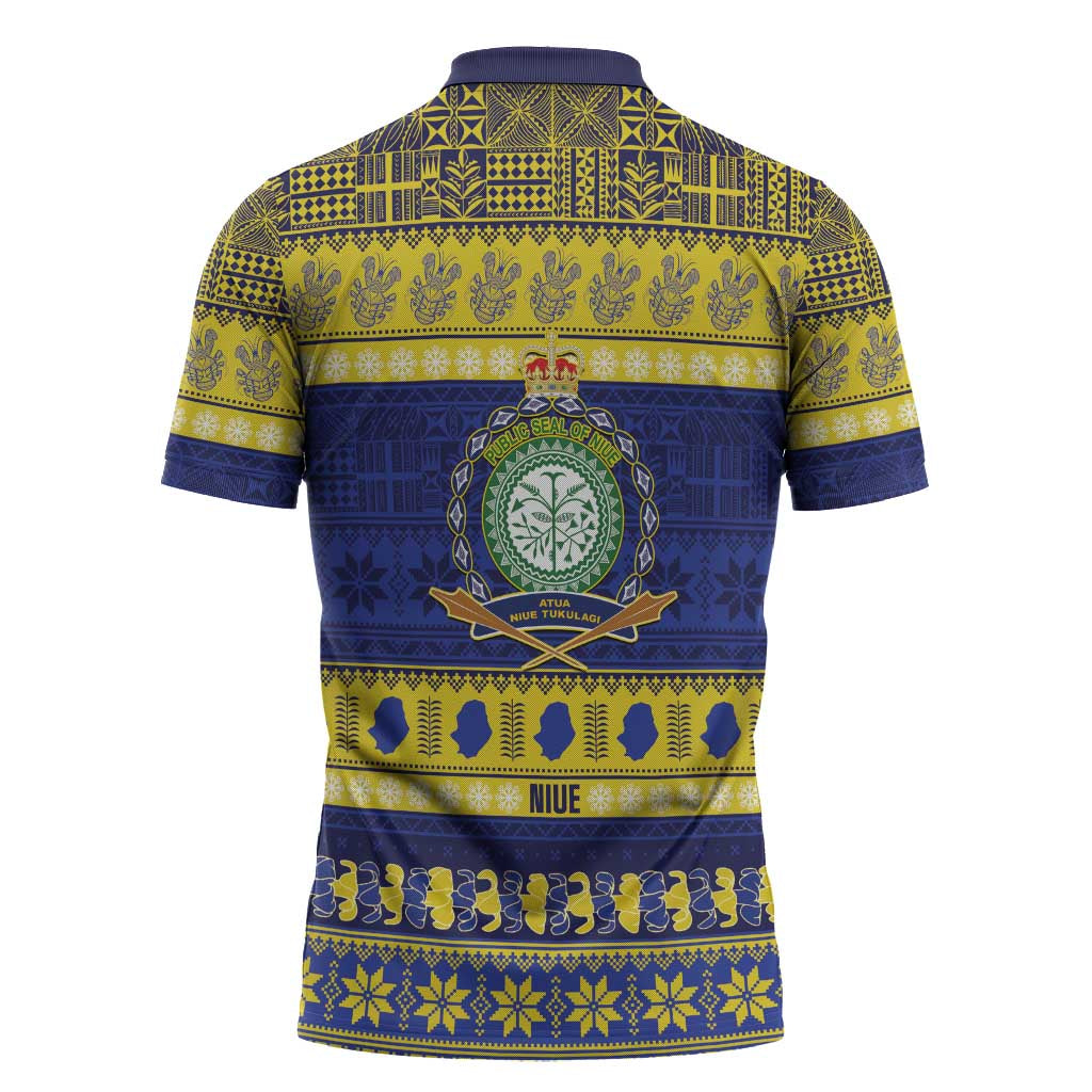 Niue Christmas Zipper Polo Shirt Monuina e Kilisimasi Hiapo Motifs LT14 - Polynesian Pride