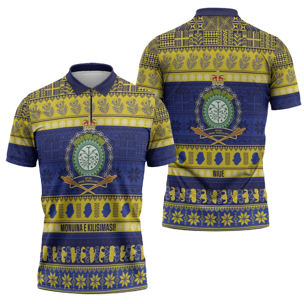 Niue Christmas Zipper Polo Shirt Monuina e Kilisimasi Hiapo Motifs LT14 - Polynesian Pride