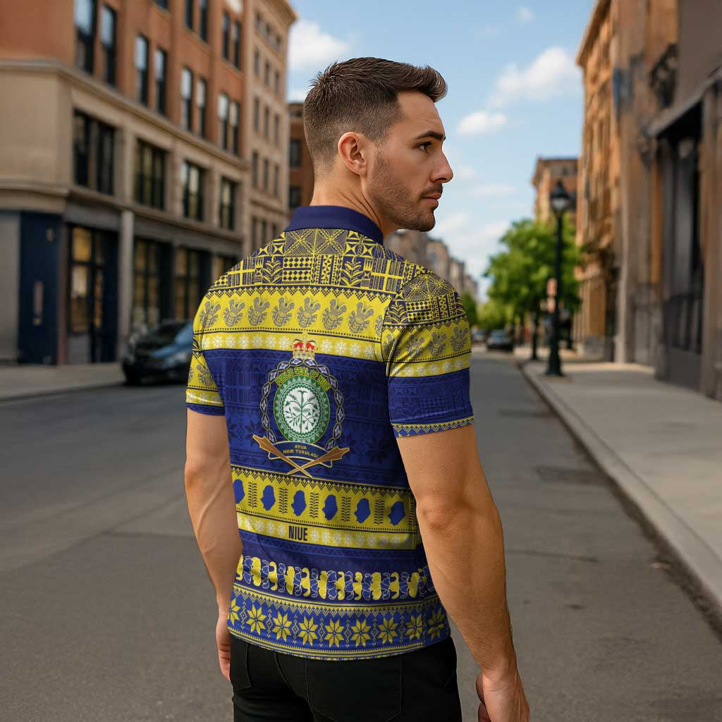 Niue Christmas Zipper Polo Shirt Monuina e Kilisimasi Hiapo Motifs LT14 - Polynesian Pride