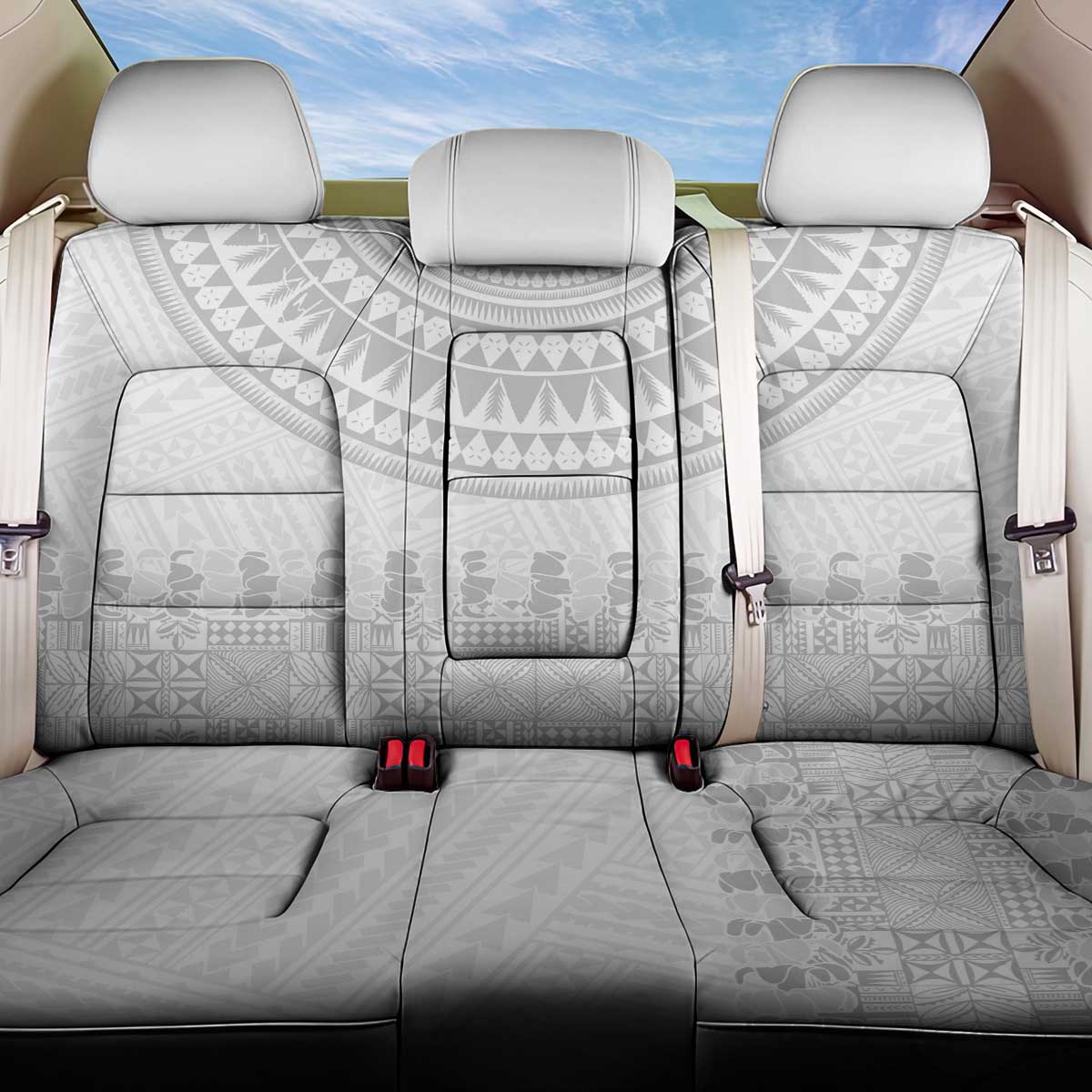 Niue White Sunday Back Car Seat Cover Tapu Fanau Ia Puakenikeni Hiapo Pattern LT14 One Size White - Polynesian Pride