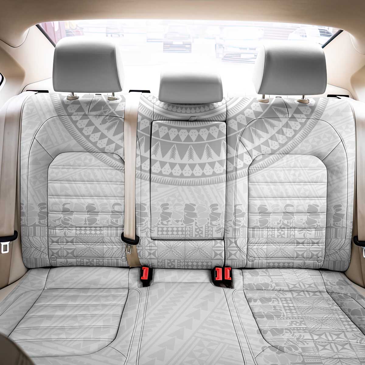 Niue White Sunday Back Car Seat Cover Tapu Fanau Ia Puakenikeni Hiapo Pattern LT14 - Polynesian Pride