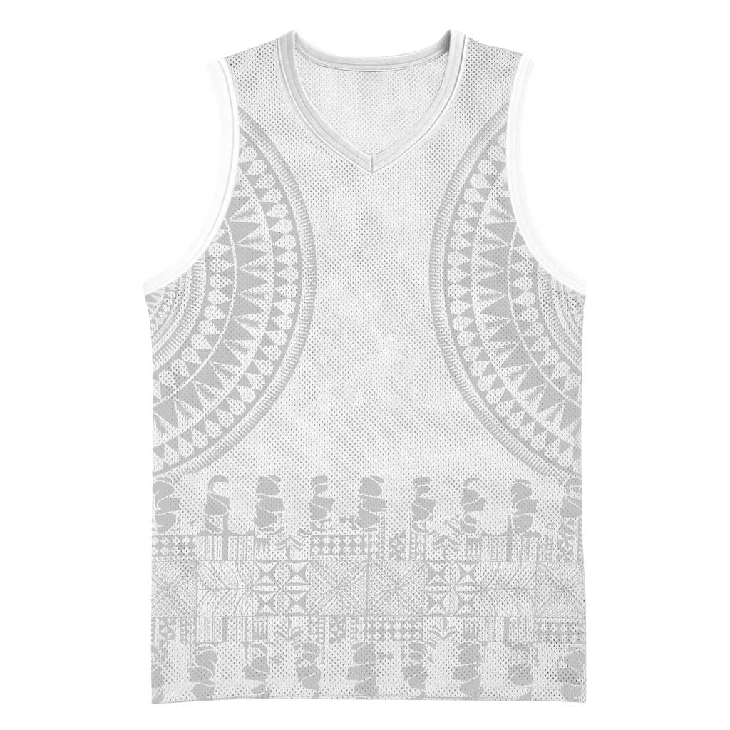 Niue White Sunday Basketball Jersey Tapu Fanau Ia Puakenikeni Hiapo Pattern LT14 Unisex White - Polynesian Pride