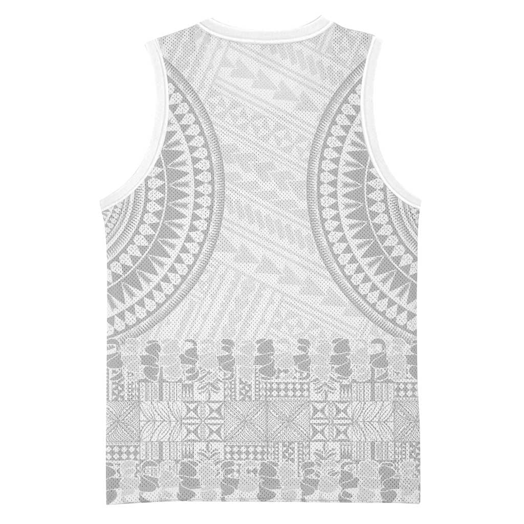 Niue White Sunday Basketball Jersey Tapu Fanau Ia Puakenikeni Hiapo Pattern LT14 - Polynesian Pride