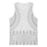 Niue White Sunday Basketball Jersey Tapu Fanau Ia Puakenikeni Hiapo Pattern LT14 - Polynesian Pride