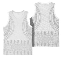 Niue White Sunday Basketball Jersey Tapu Fanau Ia Puakenikeni Hiapo Pattern LT14 - Polynesian Pride