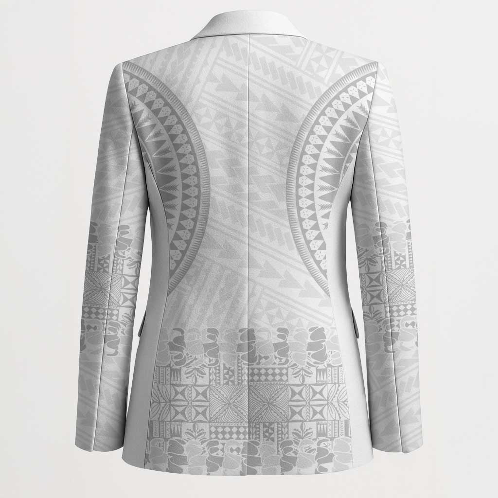 Niue White Sunday Blazer Tapu Fanau Ia Puakenikeni Hiapo Pattern - Polynesian Pride