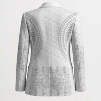 Niue White Sunday Blazer Tapu Fanau Ia Puakenikeni Hiapo Pattern - Polynesian Pride
