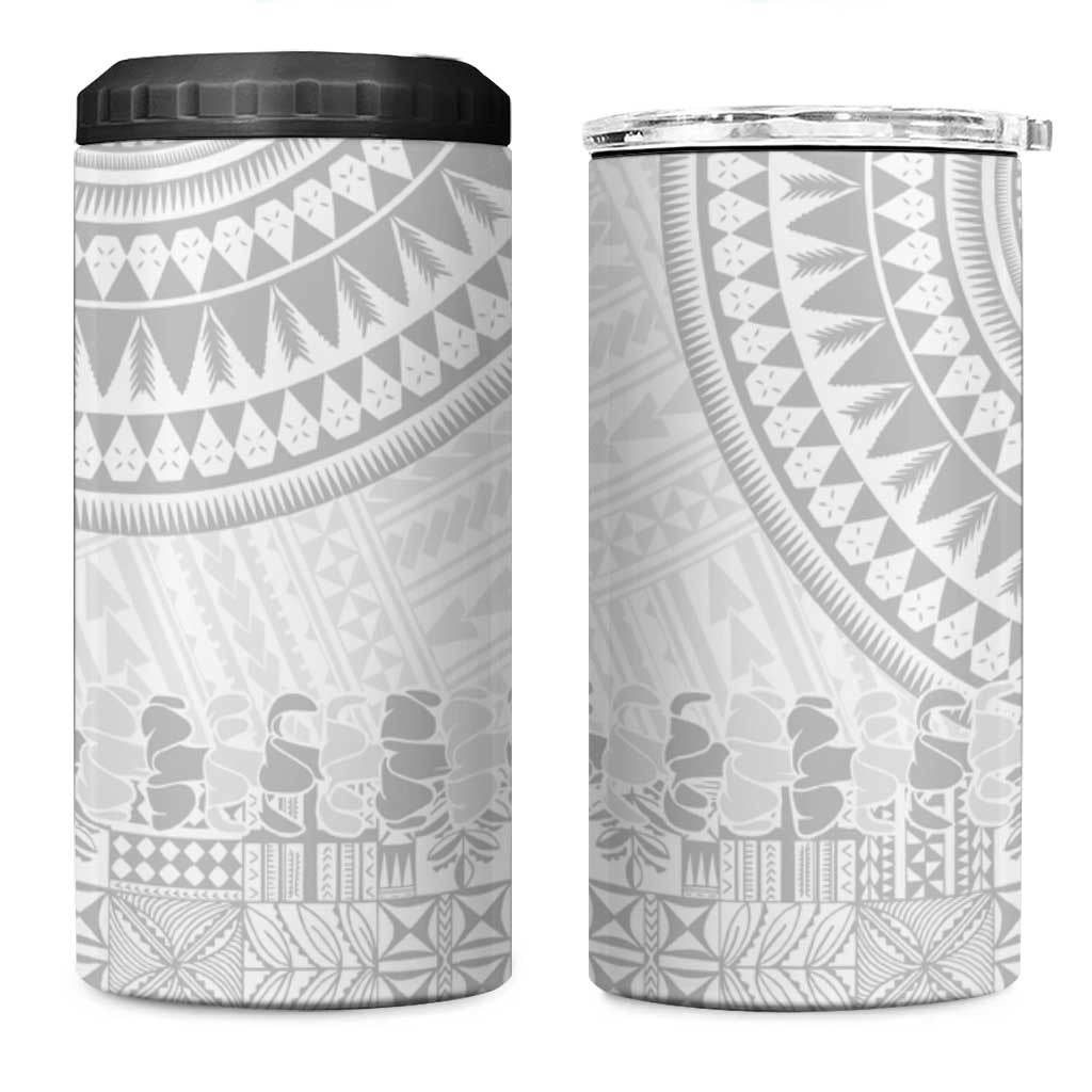 Niue White Sunday 4 in 1 Can Cooler Tumbler Tapu Fanau Ia Puakenikeni Hiapo Pattern LT14 One Size: 16 oz White - Polynesian Pride