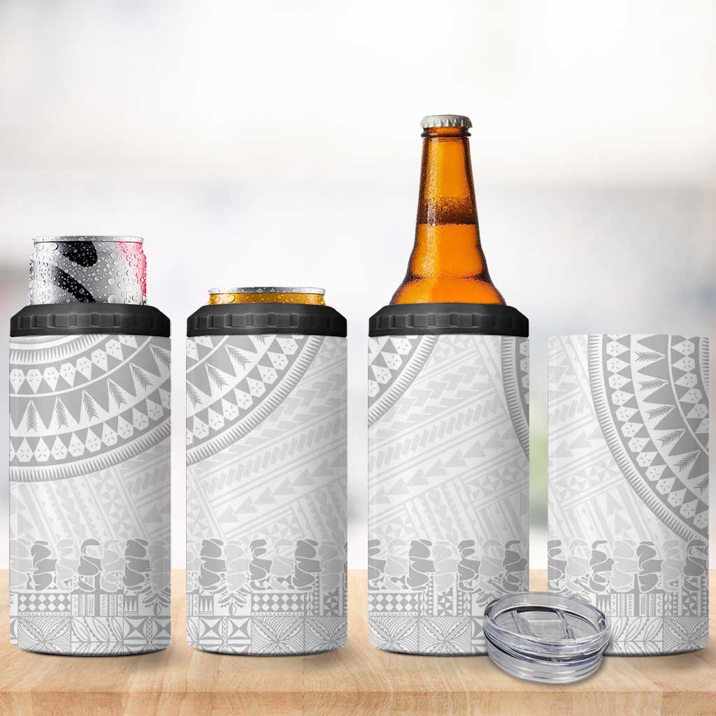 Niue White Sunday 4 in 1 Can Cooler Tumbler Tapu Fanau Ia Puakenikeni Hiapo Pattern LT14 - Polynesian Pride