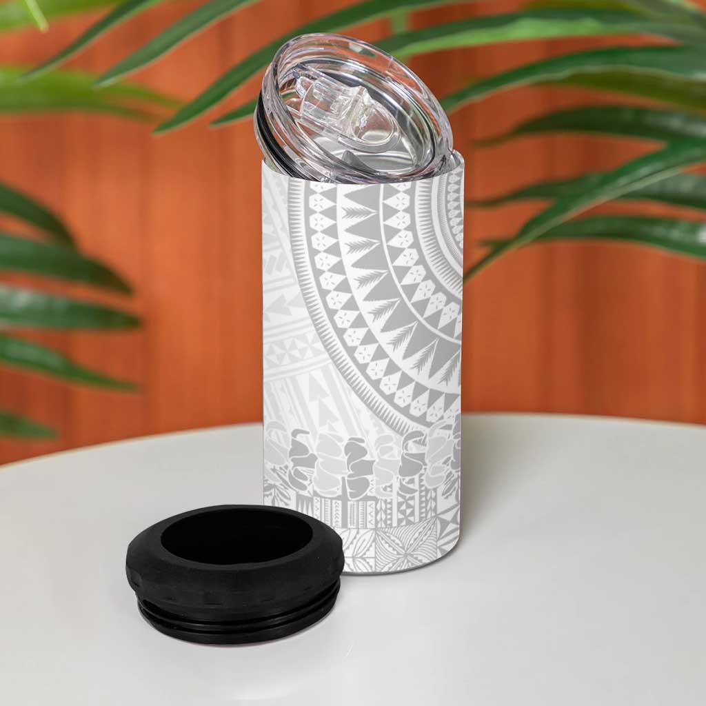 Niue White Sunday 4 in 1 Can Cooler Tumbler Tapu Fanau Ia Puakenikeni Hiapo Pattern LT14 - Polynesian Pride
