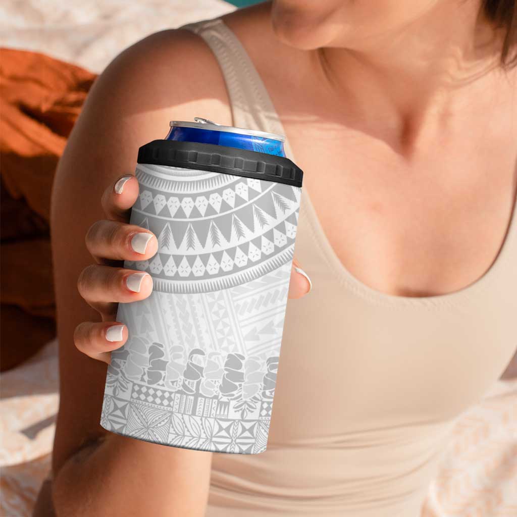 Niue White Sunday 4 in 1 Can Cooler Tumbler Tapu Fanau Ia Puakenikeni Hiapo Pattern LT14 - Polynesian Pride