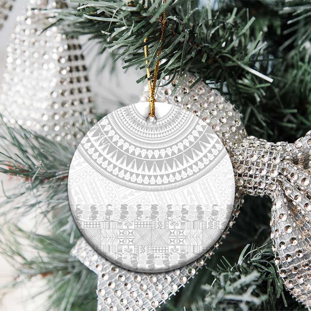 Niue White Sunday Ceramic Ornament Tapu Fanau Ia Puakenikeni Hiapo Pattern - Polynesian Pride
