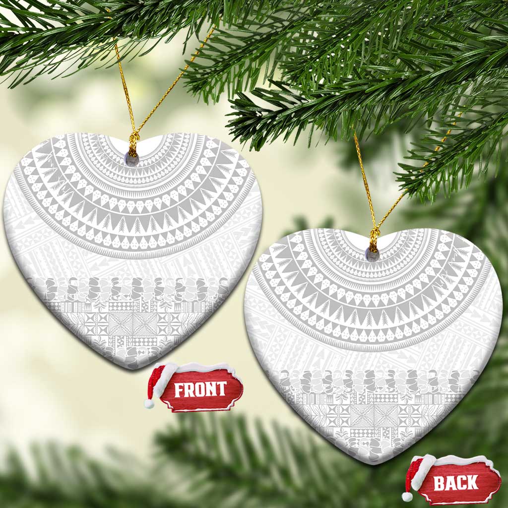 Niue White Sunday Ceramic Ornament Tapu Fanau Ia Puakenikeni Hiapo Pattern - Polynesian Pride