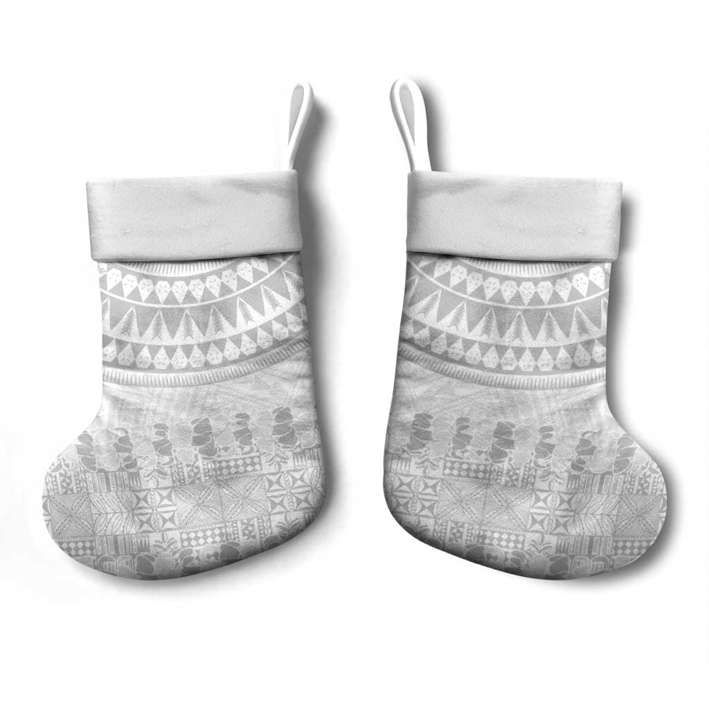 Niue White Sunday Christmas Stocking Tapu Fanau Ia Puakenikeni Hiapo Pattern - Polynesian Pride