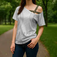 Niue White Sunday Cross Shoulder Shirt Tapu Fanau Ia Puakenikeni Hiapo Pattern LT14 - Polynesian Pride