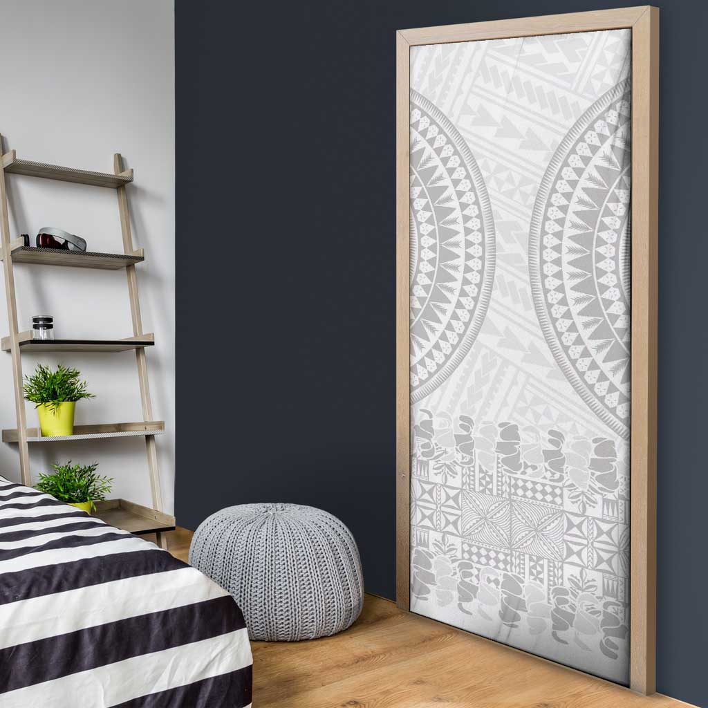 Niue White Sunday Door Cover Tapu Fanau Ia Puakenikeni Hiapo Pattern LT14 - Polynesian Pride