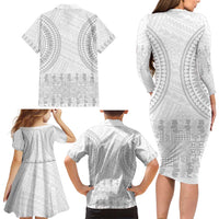Niue White Sunday Family Matching Long Sleeve Bodycon Dress and Hawaiian Shirt Tapu Fanau Ia Puakenikeni Hiapo Pattern LT14 - Polynesian Pride