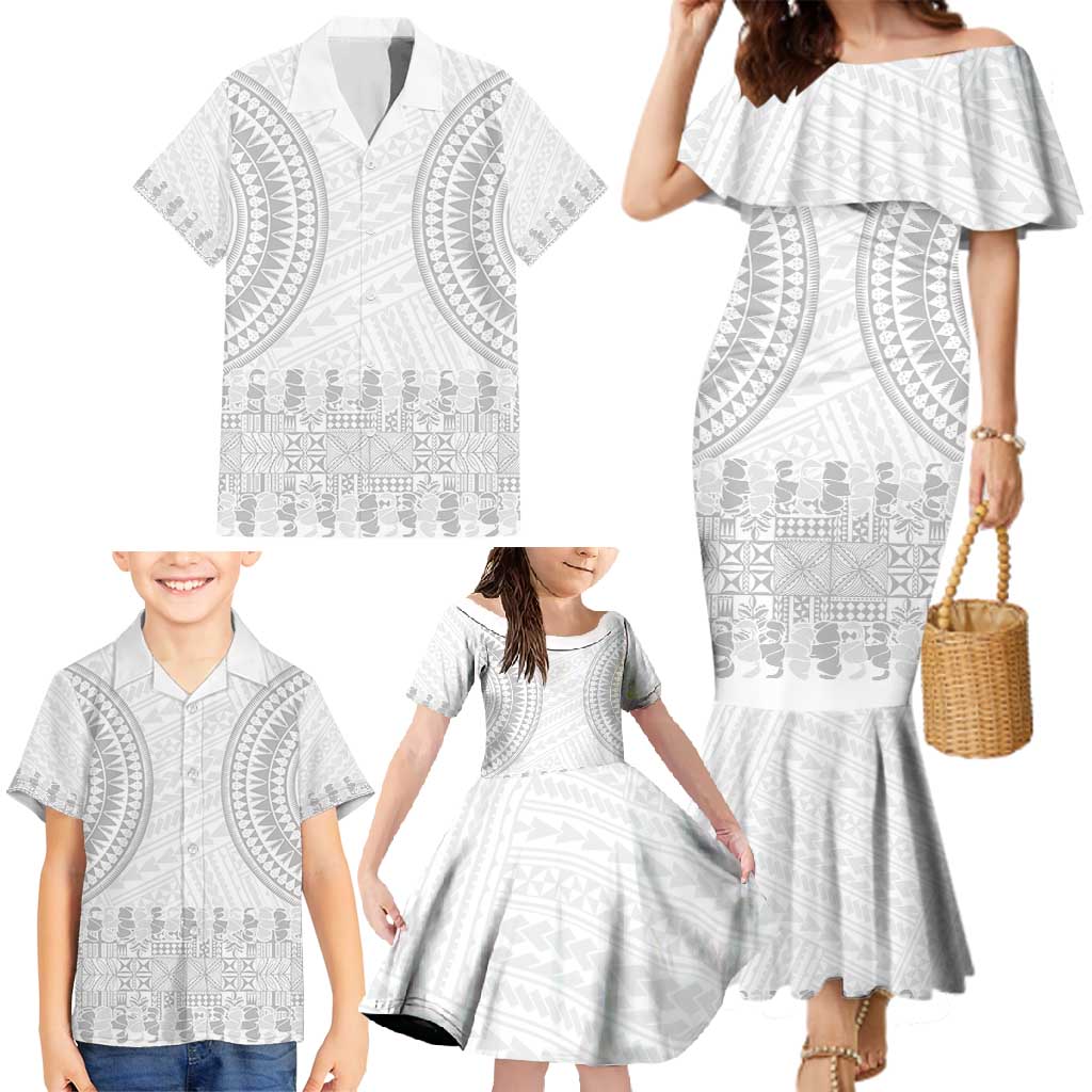 Niue White Sunday Family Matching Mermaid Dress and Hawaiian Shirt Tapu Fanau Ia Puakenikeni Hiapo Pattern LT14 - Polynesian Pride