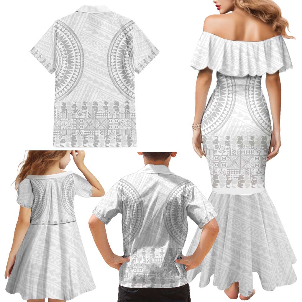 Niue White Sunday Family Matching Mermaid Dress and Hawaiian Shirt Tapu Fanau Ia Puakenikeni Hiapo Pattern LT14 - Polynesian Pride