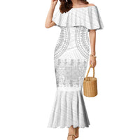 Niue White Sunday Family Matching Mermaid Dress and Hawaiian Shirt Tapu Fanau Ia Puakenikeni Hiapo Pattern LT14 Mom's Dress White - Polynesian Pride