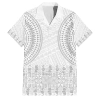 Niue White Sunday Family Matching Off The Shoulder Long Sleeve Dress and Hawaiian Shirt Tapu Fanau Ia Puakenikeni Hiapo Pattern LT14 Dad's Shirt - Short Sleeve White - Polynesian Pride