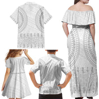 Niue White Sunday Family Matching Off Shoulder Maxi Dress and Hawaiian Shirt Tapu Fanau Ia Puakenikeni Hiapo Pattern LT14 - Polynesian Pride