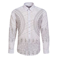 Niue White Sunday Family Matching Puletasi and Hawaiian Shirt Tapu Fanau Ia Puakenikeni Hiapo Pattern LT14 Dad's Shirt - Long Sleeve White - Polynesian Pride