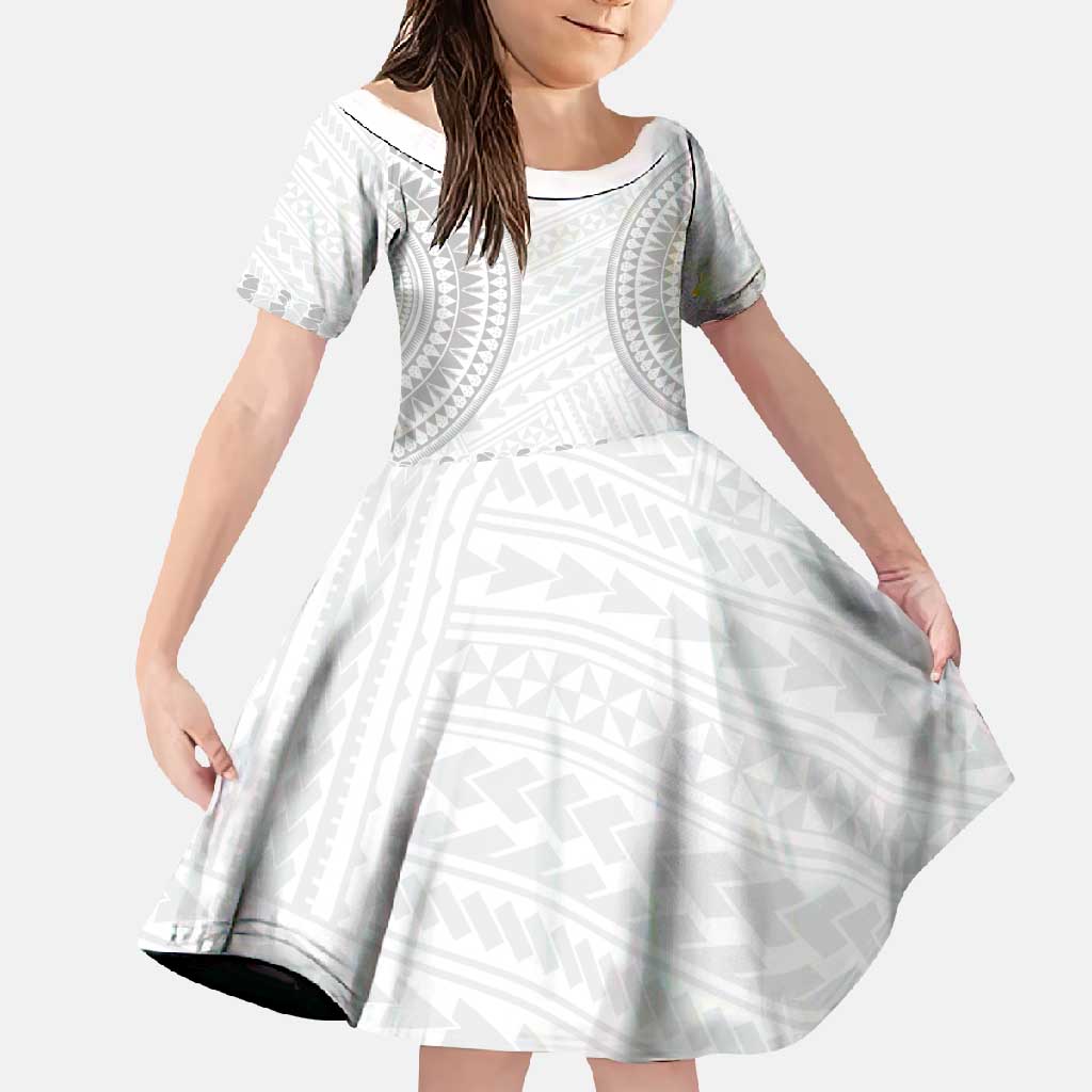 Niue White Sunday Family Matching Short Sleeve Bodycon Dress and Hawaiian Shirt Tapu Fanau Ia Puakenikeni Hiapo Pattern LT14 Daughter's Dress White - Polynesian Pride