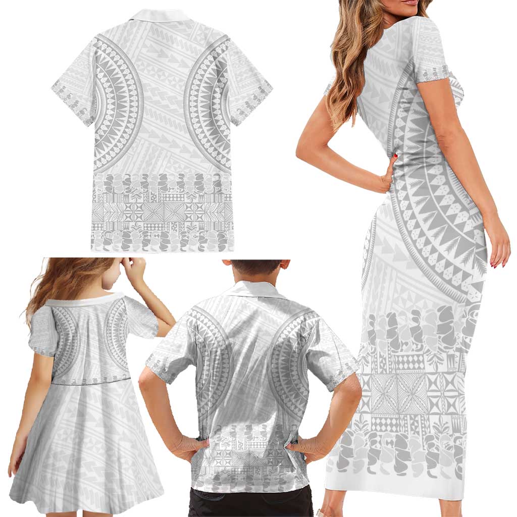 Niue White Sunday Family Matching Short Sleeve Bodycon Dress and Hawaiian Shirt Tapu Fanau Ia Puakenikeni Hiapo Pattern LT14 - Polynesian Pride
