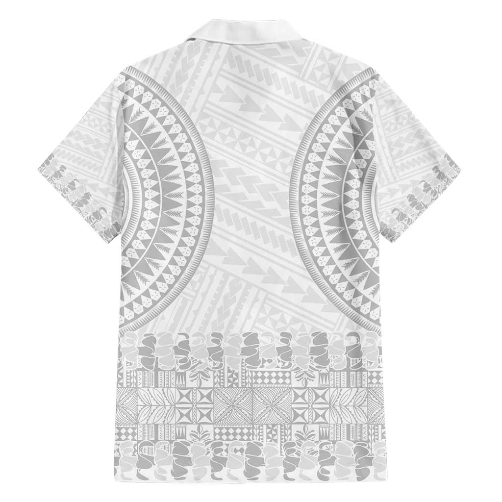 Niue White Sunday Family Matching Short Sleeve Bodycon Dress and Hawaiian Shirt Tapu Fanau Ia Puakenikeni Hiapo Pattern LT14 - Polynesian Pride