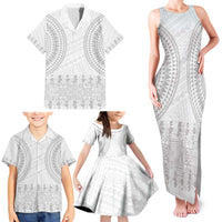 Niue White Sunday Family Matching Tank Maxi Dress and Hawaiian Shirt Tapu Fanau Ia Puakenikeni Hiapo Pattern LT14 - Polynesian Pride