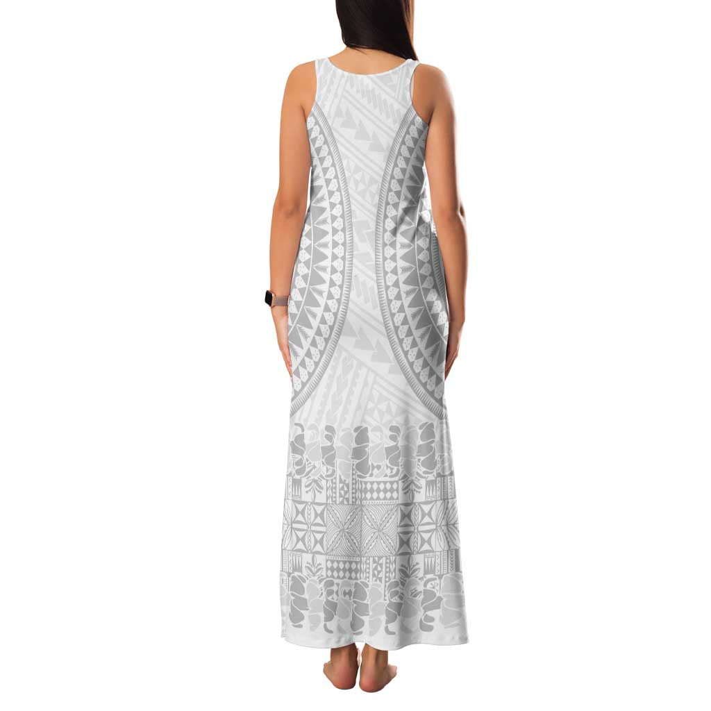 Niue White Sunday Family Matching Tank Maxi Dress and Hawaiian Shirt Tapu Fanau Ia Puakenikeni Hiapo Pattern LT14 - Polynesian Pride