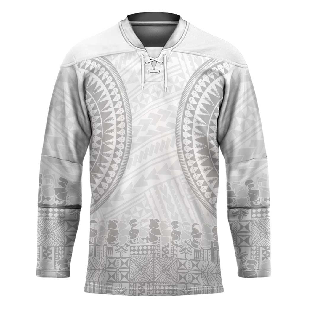 Niue White Sunday Hockey Jersey Tapu Fanau Ia Puakenikeni Hiapo Pattern - Polynesian Pride