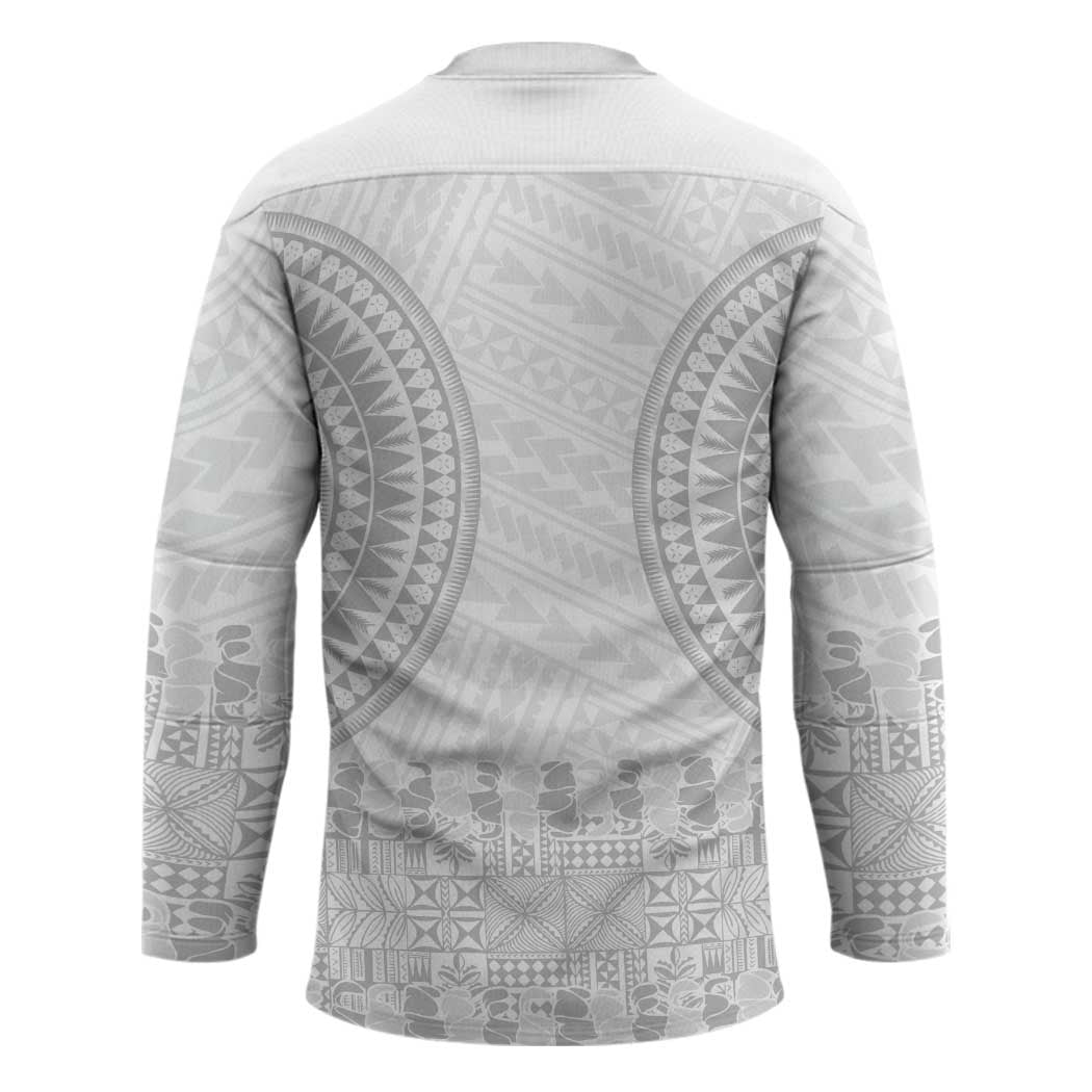 Niue White Sunday Hockey Jersey Tapu Fanau Ia Puakenikeni Hiapo Pattern LT14 - Polynesian Pride
