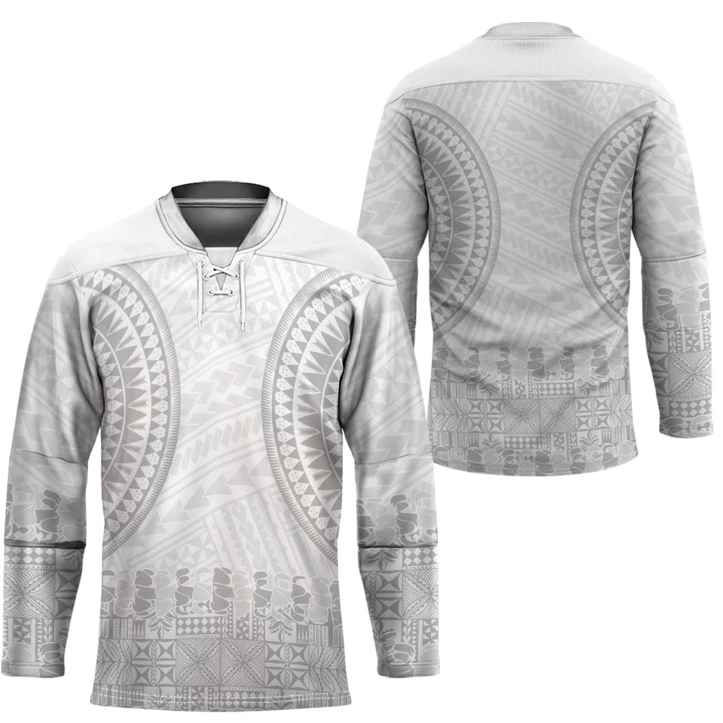 Niue White Sunday Hockey Jersey Tapu Fanau Ia Puakenikeni Hiapo Pattern LT14 - Polynesian Pride