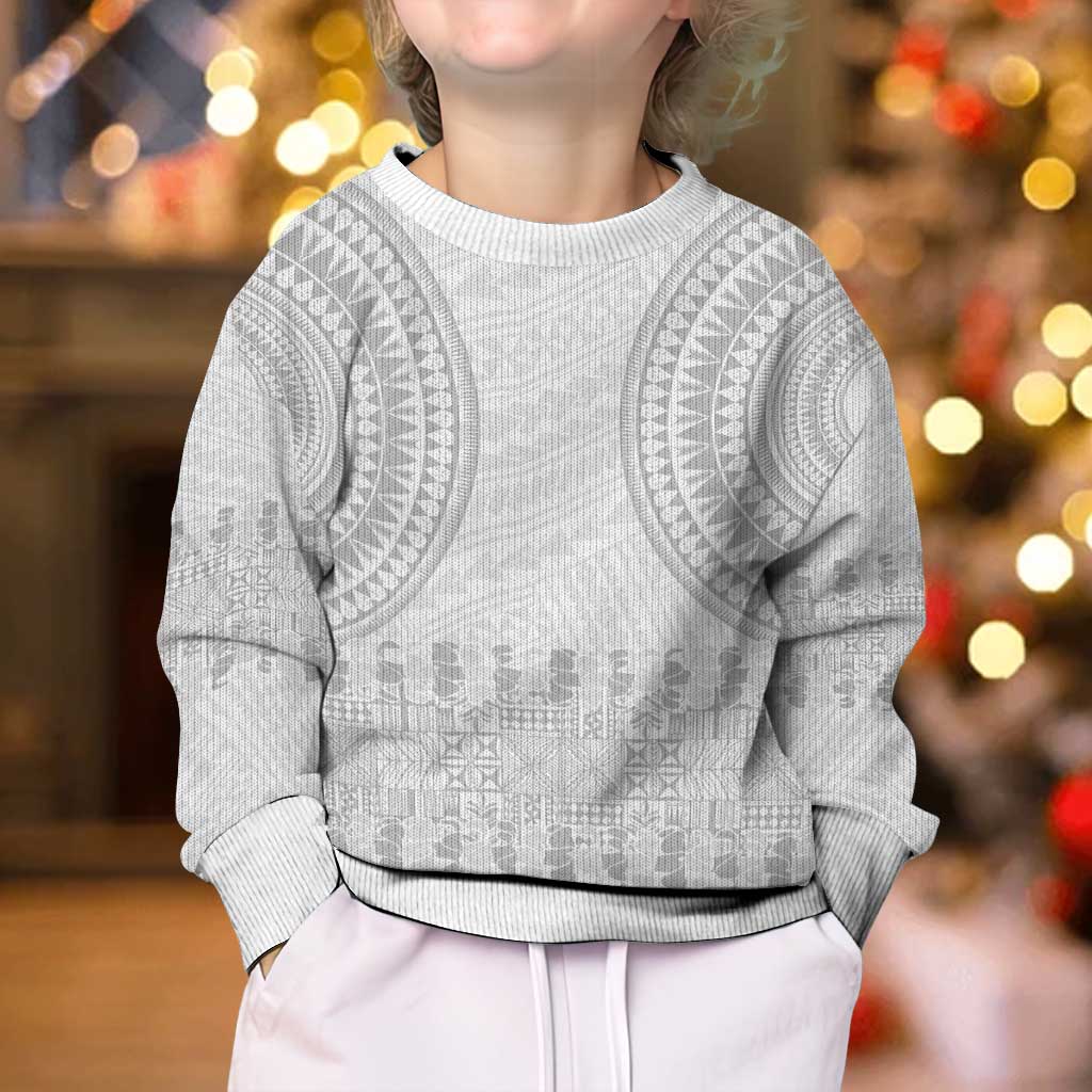 Niue White Sunday Kid Ugly Christmas Sweater Tapu Fanau Ia Puakenikeni Hiapo Pattern LT14 - Polynesian Pride