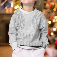 Niue White Sunday Kid Ugly Christmas Sweater Tapu Fanau Ia Puakenikeni Hiapo Pattern LT14 - Polynesian Pride