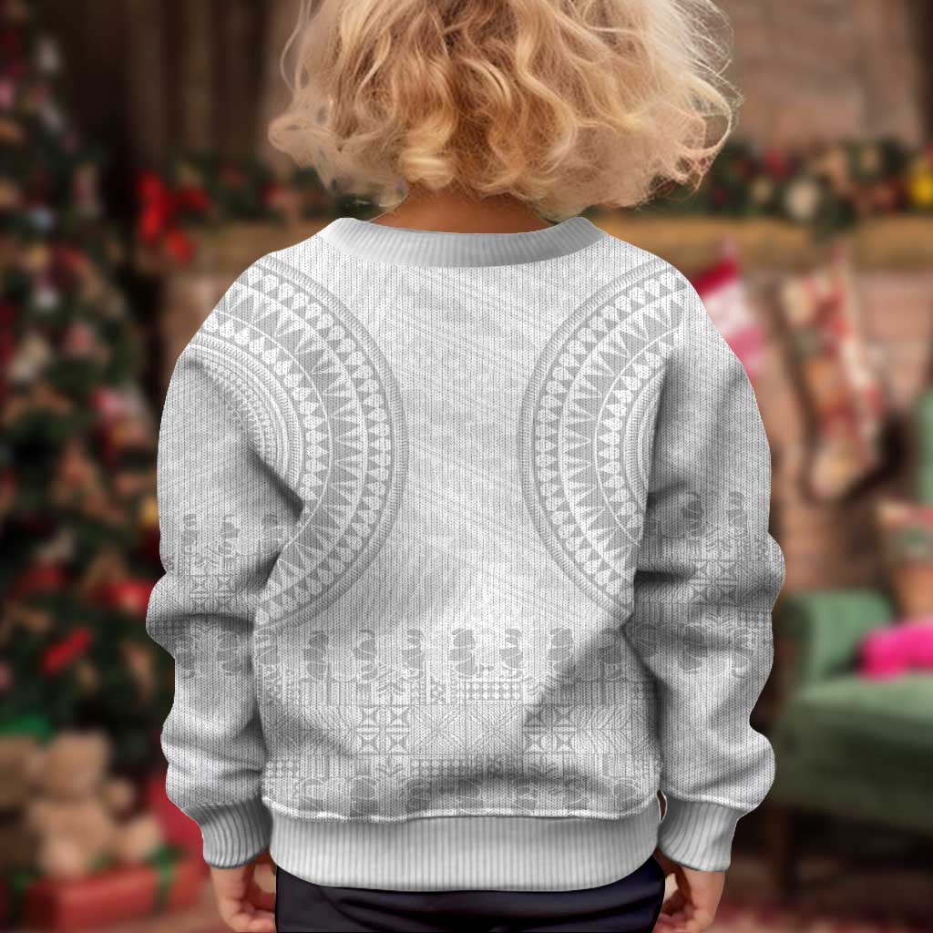 Niue White Sunday Kid Ugly Christmas Sweater Tapu Fanau Ia Puakenikeni Hiapo Pattern LT14 - Polynesian Pride