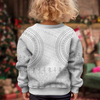 Niue White Sunday Kid Ugly Christmas Sweater Tapu Fanau Ia Puakenikeni Hiapo Pattern LT14 - Polynesian Pride