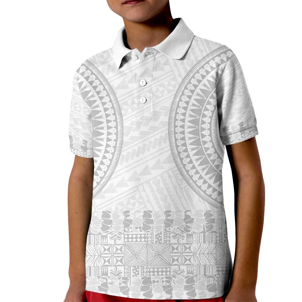 Niue White Sunday Kid Polo Shirt Tapu Fanau Ia Puakenikeni Hiapo Pattern LT14 Kid White - Polynesian Pride