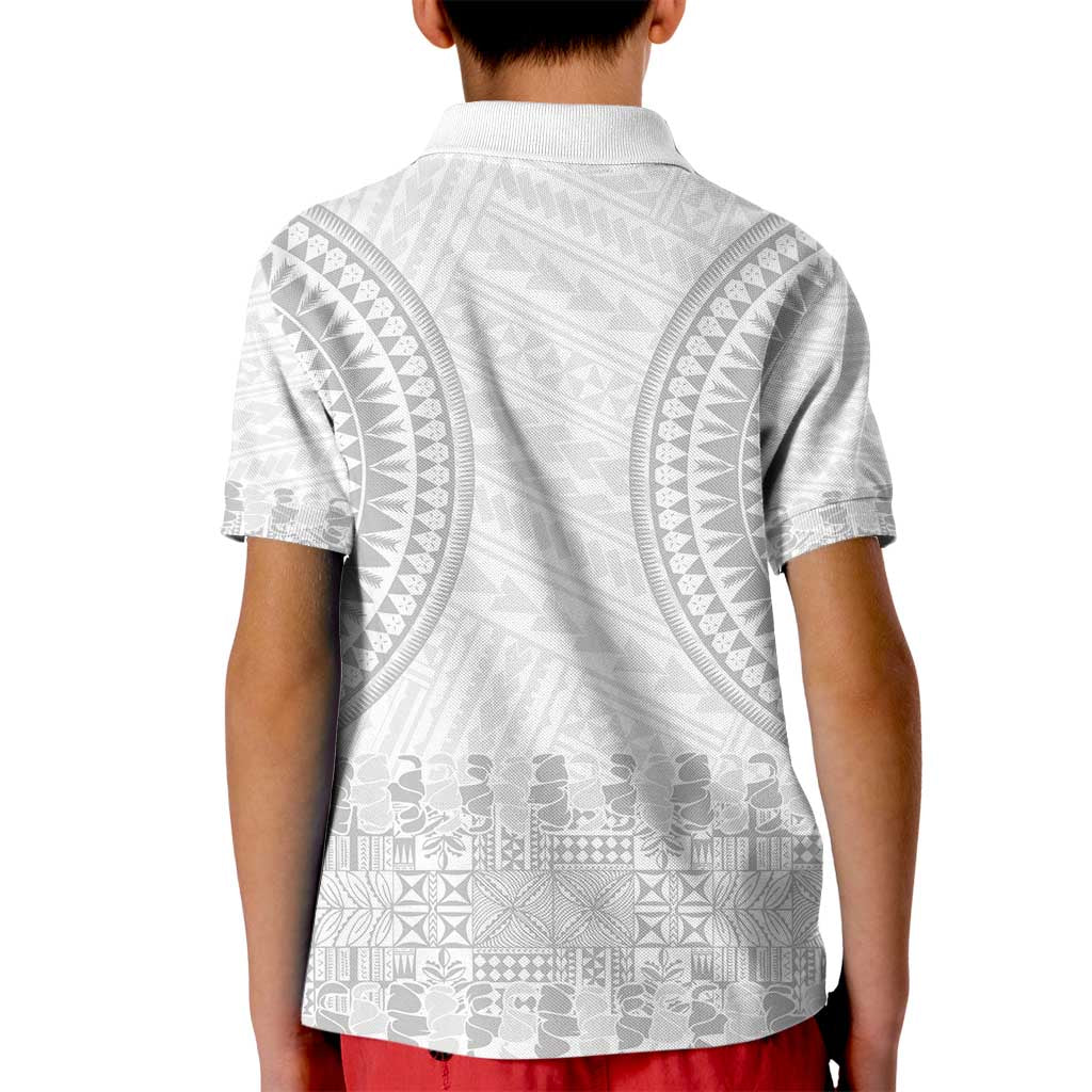 Niue White Sunday Kid Polo Shirt Tapu Fanau Ia Puakenikeni Hiapo Pattern LT14 - Polynesian Pride