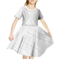 Niue White Sunday Kid Short Sleeve Dress Tapu Fanau Ia Puakenikeni Hiapo Pattern LT14 - Polynesian Pride
