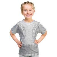 Niue White Sunday Kid T Shirt Tapu Fanau Ia Puakenikeni Hiapo Pattern LT14 White - Polynesian Pride